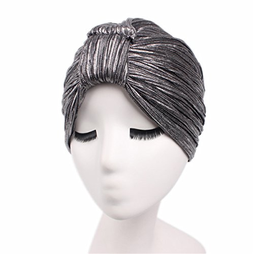 Qhome Luxury Metallic Shinny Ruffle Turban Head Wrap Women Marriage Cap