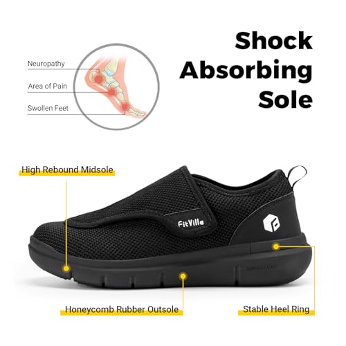 FitVille Shoes for Men Extra Wide Slip-on for Swollen Feet Adjustable Walking Shoes-EasyTop Wings V2