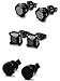 FIBO STEEL 3 Pairs Stainless Steel Black Stud Earrings for Men Women Hypoallergenic Mens Earrings Stud Set, Black Square Round Diamond CZ Stud Earrings Pierced 7mm