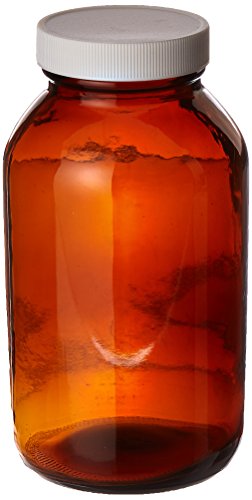 JG Finneran 9-224-2 Amber Borosilicate Glass Precleaned Wide Mouth Packer with White Polypropylene Closure and 0.015" PTFE Lined, 53-400mm Cap Size, 16oz Capacity (Pack of 12)