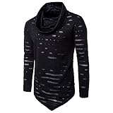 Cottory Men's Pure Colour Hipster Hiphop Thumb Hole Design Hem Heaps Collar Long Sleeve T-shirt Black Small