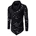 Cottory Men's Pure Colour Hipster Hiphop Thumb Hole Design Hem Heaps Collar Long Sleeve T-shirt Black Small