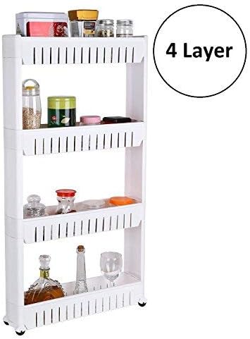 ONEPEARL 4 Layer Space Saving Storage Organizer Rack Shelf with Wheels for Home, Kitchen and Bathroom (White)