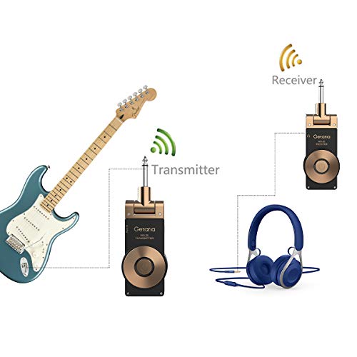 Getaria Wireless Guitar System Rechargeable Digital Transmitter Receiver Set for Electric Guitar Bass with 3.5mm to 6.35 mm (1/4 inch) Male to Female Stereo cables