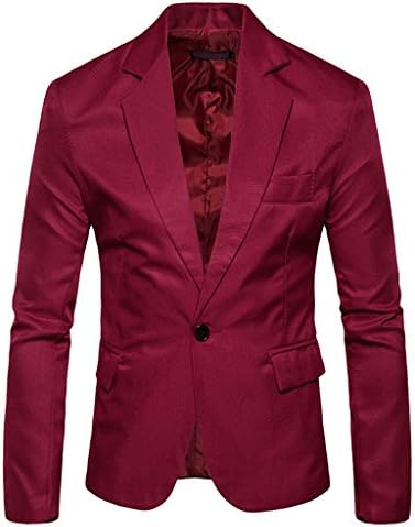 FEHAAN Mens Slim Fit Suit Side-Vent One-Button Coats Jacket Wine Red