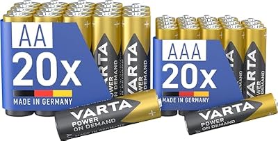 Baterias varta 20x aa e 20x aaa, mix pack, pacote de 40, power on demand, alcalina, pacote de armazenamento, para acessórios de computador, para casa inteligente, fabricado na alemanha (exclusivo na amazon)