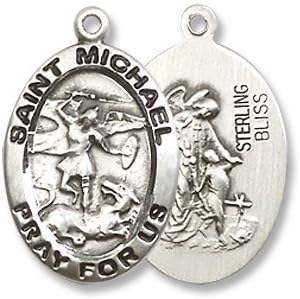 Made in America! Small Oval Sterling Silver St. Michael the Archangel with Guardian Angel Medal Pendant Patron Saint of Police Officers &amp; Emt's. Catholic Saint Michael the Archangel Patron Saint of Battle, Emt's, Mariners, Sailors, Seafarers, Paratroopers, Radiologists, Airborne, Grocers, Paratroopers, Police Officers, Death, Policemen, Military.