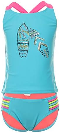DAYU Girls Swimsuit Children's Tankini Colorful Print Swimsuit Swimwear Kids Beachwear Tankini -6-14