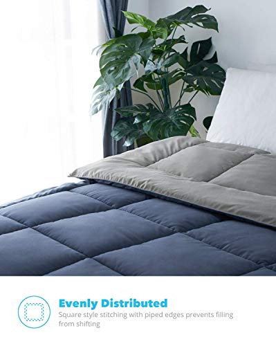 Equinox All-Season Navy Blue/Charcoal Grey Quilted Comforter - Goose Down Alternative - Reversible Duvet Insert Set - Machine Washable - Hypoallergenic - Plush Microfiber Fill (350 GSM) (Queen)
