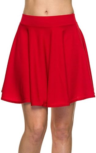 2NE1 Apparel Womens Girls Versatile Flared Plain Pleated Casual skater mini Skirt (MEDIUM, RED)