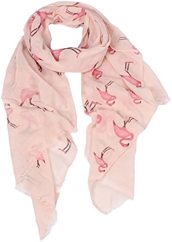 【Colorful Spring Inspired】Women’s Lightweight Fashion Scarf, Floral and Modern Print Sheer Shawl Wrap Flamingo