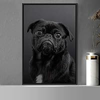 Framed Canvas Wall Art High Contrast Portrait Animals Black and White Contemporary Dogs Duotone Expressive Grey Photography Portrait - 16x24 inches