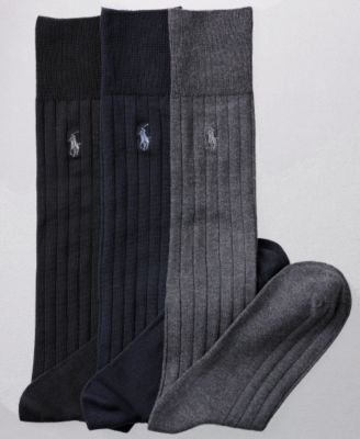 Polo Ralph Lauren Over The Calf Dress Socks 3-Pack, One Size, Navy Assorted