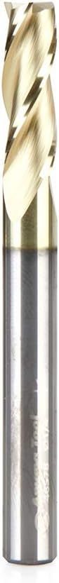 Amana Tool 46578 Carbide CNC Router Bits for Plastic, Wood, Aluminum, 2D/3D Carving Flat Bottom 0.10 Deg A x 1/4 D x 3/4 x 1/4 Shank x 2-½” Long x 3 Flute ZrN Coated Router Bit