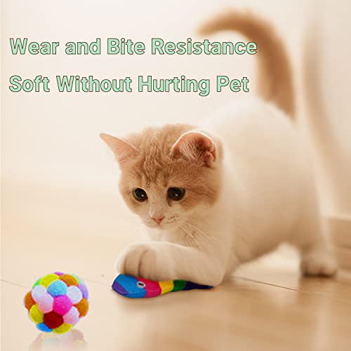Interactive Cat Rainbow Wand Toy, 4pcs Supplies with Teaser Stick, pet Ball with Built-in Bell, Colorful Spring and Plush Doll Small Fish Refills, Funny Indoor Exerciser Playing cat Toy