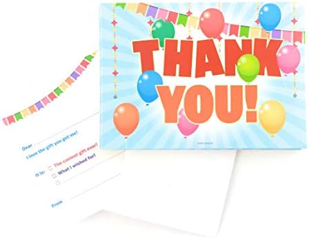 25 Kids Thank You Cards with envelopes Balloon Fill In Thank You Notes For Kid, Blank Personalized Thank Yous For Birthday Gifts Stationery For Children Boys and Girls Birthday Party Thank You Card