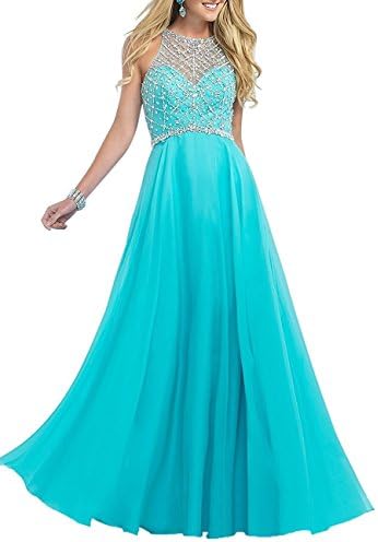 LovingDress Women's Prom Dress Chiffon Beaded Bodice A Line Long Evening Dress Size 8 US Ice Blue