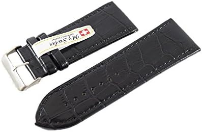 NP Watch band Leather Watch Band Crocodile Pattern Width 32 mm. Black Color