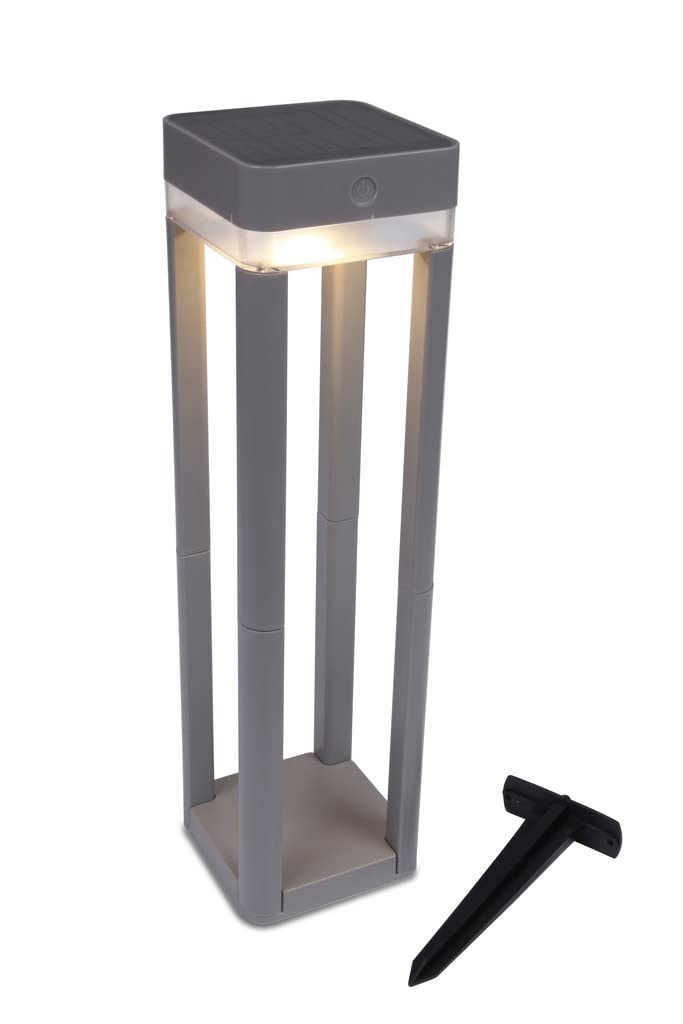 LUTEC Solar LED Path Light Table Cube Silver 12 x 12 x 45 cm Height Adjustable with Touch Dimmer P9080-450 SI