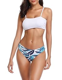 Temptme Trajes de baño para dama con parte superior de bikini con estampado floral y parte inferior de triángulo, traje de baño de dos piezas