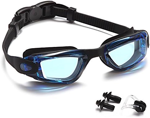 Premium Kid Swim Goggles,Best Swimming Goggles for Boys Girls Child Youth,Triathlon Glasses with Waterproof,Anti-Fog,UV Protection Lenses and Soft Silicone Frame Free Ear Plugs,Nose Clips (Black)