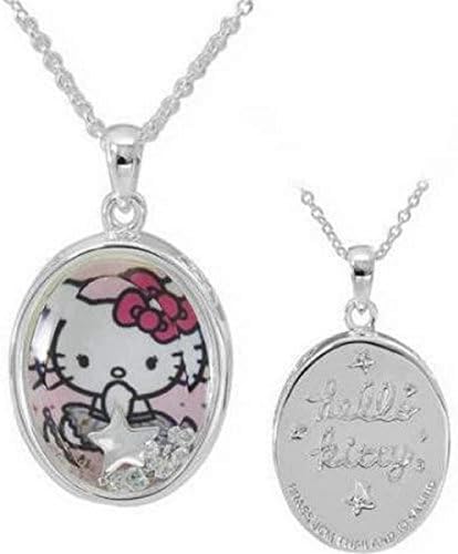 Sanrio Silver Plated Brass Hello Kitty Crystal Shaker Pendant Necklace with 18" Chain 1" x .75"
