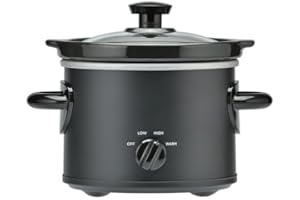 2 QT Slow Cooker, Matte Black Finish, Removeable Stoneware Pot, Model MS54100112165B, Two Temperature Settings, Sealed Lid To