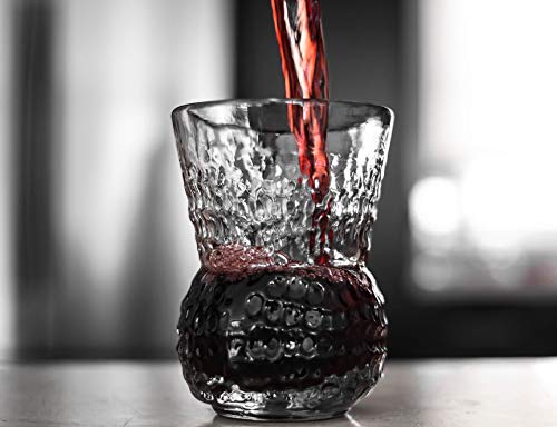 Unique Mexican Artisan Hand Blown Golf Like Design Large Drinking Glasses for Red Wine Lovers, Couples Wedding, Hostess Glassware Gift Idea Set of 4 Stem Less Recycled Lead Free Glass Cup 10 Oz