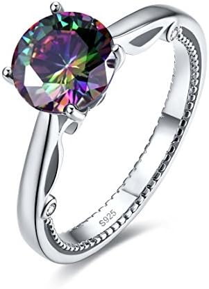 Jrose 925 Sterling Silver Rainbow Elegant Anniversary Bridal Wedding Band Engagement Ring