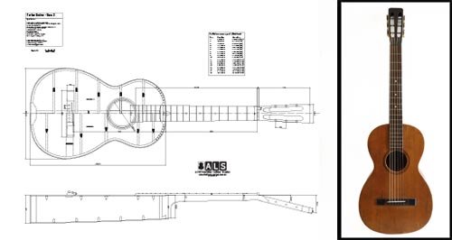 Plan of a vintage Martin-style Parlor (Parlour) Acoustic Guitar - Full Scale Print