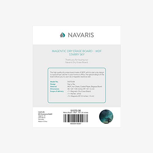 41T00S5oJsL Navaris Magnetic Dry Erase Board - 24 x 36 inches Decorative White Board for Wall with Printed Design, Includes 5 Magnets and Marker - Starry Sky - Image 8