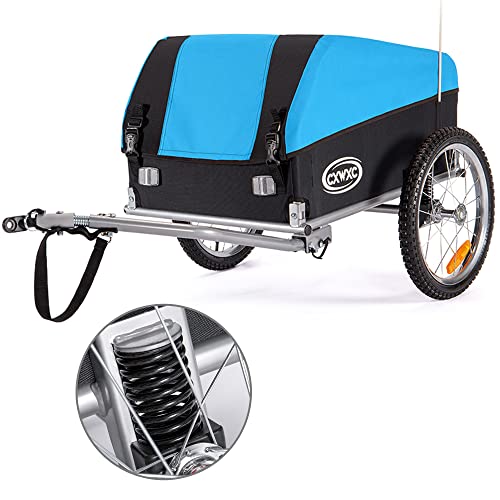 CXWXC Fahrradanhänger mit Stoßdämpfer - Großer Laderaum bis 120L, Tragkraft 40KG, Klappbarer Lastenanhänger mit Abdeckplane und Sicherheitsfahne - Per