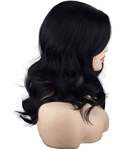Natural Black 16 Inch Shoulder Length Wavy Wigs For Black Women Side Part Wigs For White Women Mid Length Wig Natural Looking Synthetic Curly Hair Wigs Heat Resistant Natural Black Pricepulse