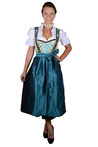 Edelnice Trachtenmoden Authentic Bavarian Long Dirndl Dress Resi 3-Pieces with Blouse and Apron (32 (US 0))