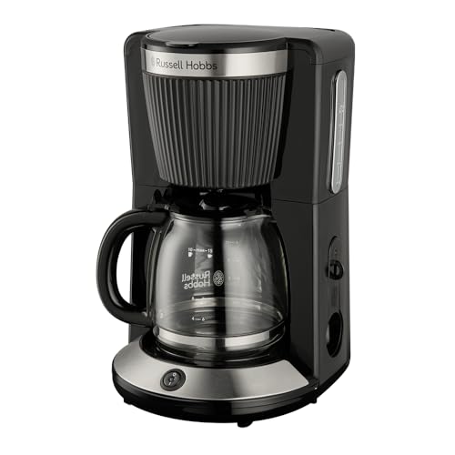 Russell Hobbs Filter Coffee Maker [1.25L, 1100W] Brontë Black (WhirlTech Technology, Drip stop, Keep Warm, Glass carafe, Water window, Pause & pouring function, Brew now button, Lighting) 26780-56