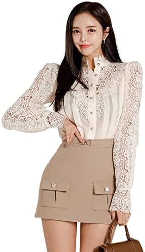 LOBINLY Women's Dresses Women's 2-piece long sleeve lace shirt+pencil skirt  simple autumn casual office women's skirt set (Color : Photo, Size : 1)  price in Saudi Arabia | Amazon Saudi Arabia | kanbkam