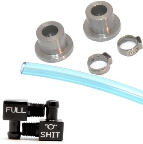 Fuel Sight Gauge Kit Black Aluminum Elbow Fittings with Indicator Text - Blue Hose
