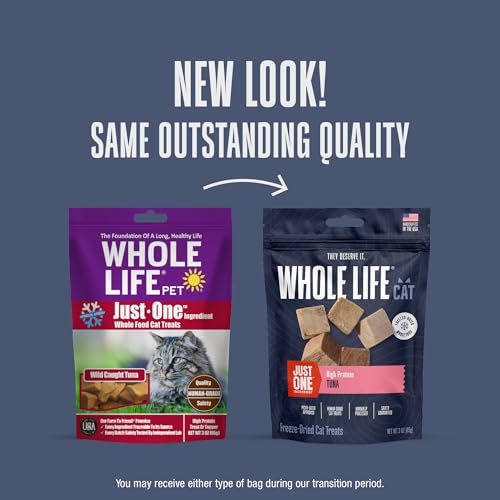 WHOLE LIFE CAT JUST ONE TUNA FREEZE DRIED CAT TREATS – HUMAN GRADE HIGH PROTEIN FOOD, HEALTHY TRAINING SNACKS, FREEZE DRIED TUNA FOOD TOPPERS, USA MADE NATURAL TREATS – 3 OZ (PACK OF 1)