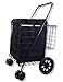 Folding Shopping Cart DOUBLE BASKET SWIVEL Wheel Jumbo 360 Easy Rotation WITH FREE LINER AND CARGO NET by SCF (BLACK WITH BLACK LINER)