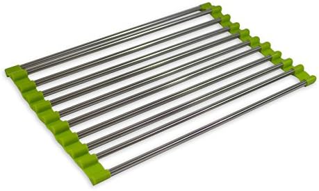Green Roll up Drying, Draining and Cooling Rack for Over the Sink Stainless Steel
