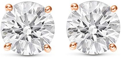 1 1/2 1.5 Carat Total Weight White Round Diamond Solitaire Stud Earrings Pair set in 14K Rose Gold 4 Prong Push Back (H-I Color VS1-VS2 Clarity)