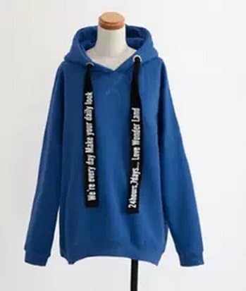 Blue Fleece Jacket Ladies Wild Autumn Long Section Hedging Plus Velvet Hooded Sweater Female Korean Loose Shirt Plus Fertilizer to Increase the Money L Code