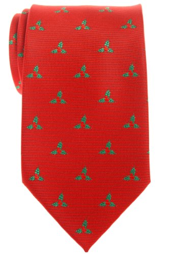 Retreez Christmas Holly Leaves Woven Microfiber Men's Tie - Red, Christmas Gift