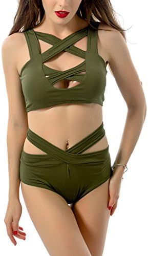 Women's Criss Cross High Waist Bandage 2 Pieces Bikini Set Swimsuit