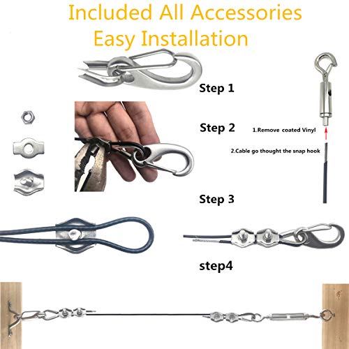 Senmit Globe String Lights Suspension Kit, Outdoor Light Guide Wire,Vinyl Coated Stainless Steel Steel Cable, 164 ft with Turnbuckle and Hooks