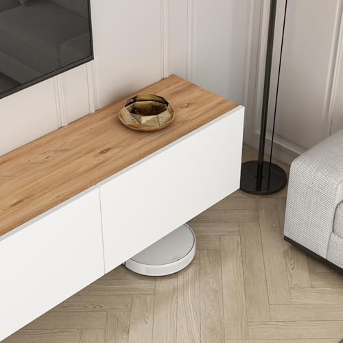 Stylish TV Stand, 150 cm Wide, White & Atlantic Pine | 100% Melamine Coated Chipboard, 30 cm Height, 32 cm Depth | Modern Design for Living Room & Entertainment Spaces