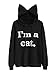 Romwe Women's Long Sleeve Kangaroo Pockets Slogan Letter Print Cute Cat Ear Pullover Hoodie Black XXL