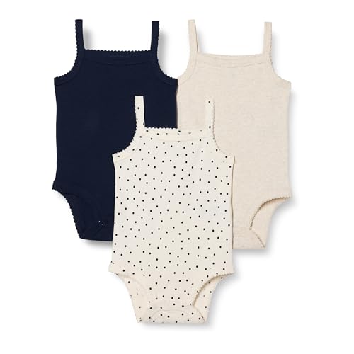 Amazon Essentials Body sans Manche Bébé fille, Pack of 3, Avoine Chiné/Bleu Marine/Points, 0 mois