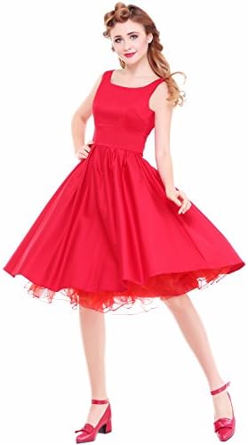 Vianla Retro Women's Floral 1950s Vintage Party Cocktail Swing Dresses Button Red L