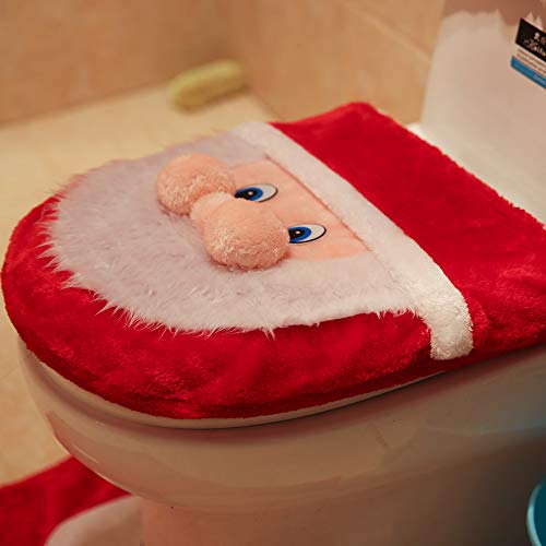 Auoinge Christmas Bathroom Sets, Cute Santa 3D Nose Plush Toilet Seat Cover Rug Set â€¦